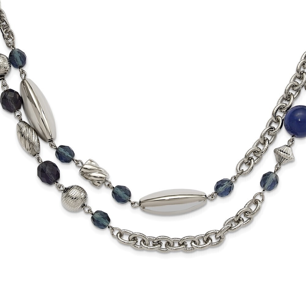 1928 Link Textured Beads Blue Beads and Blue Faceted Crystals 44 inch Necklace